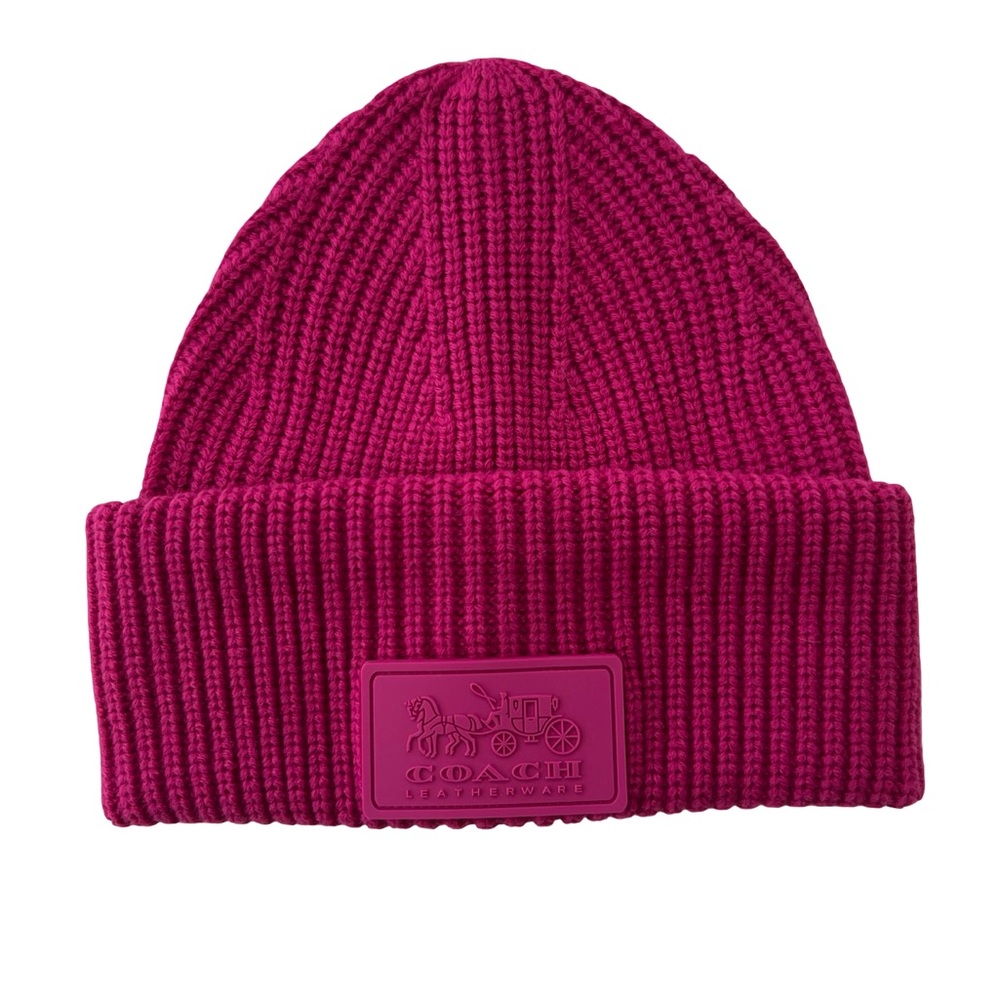 Coach Patch Rib Knit Wool Blend Beanie In Hyacinth NWT - Picture 2 of 6